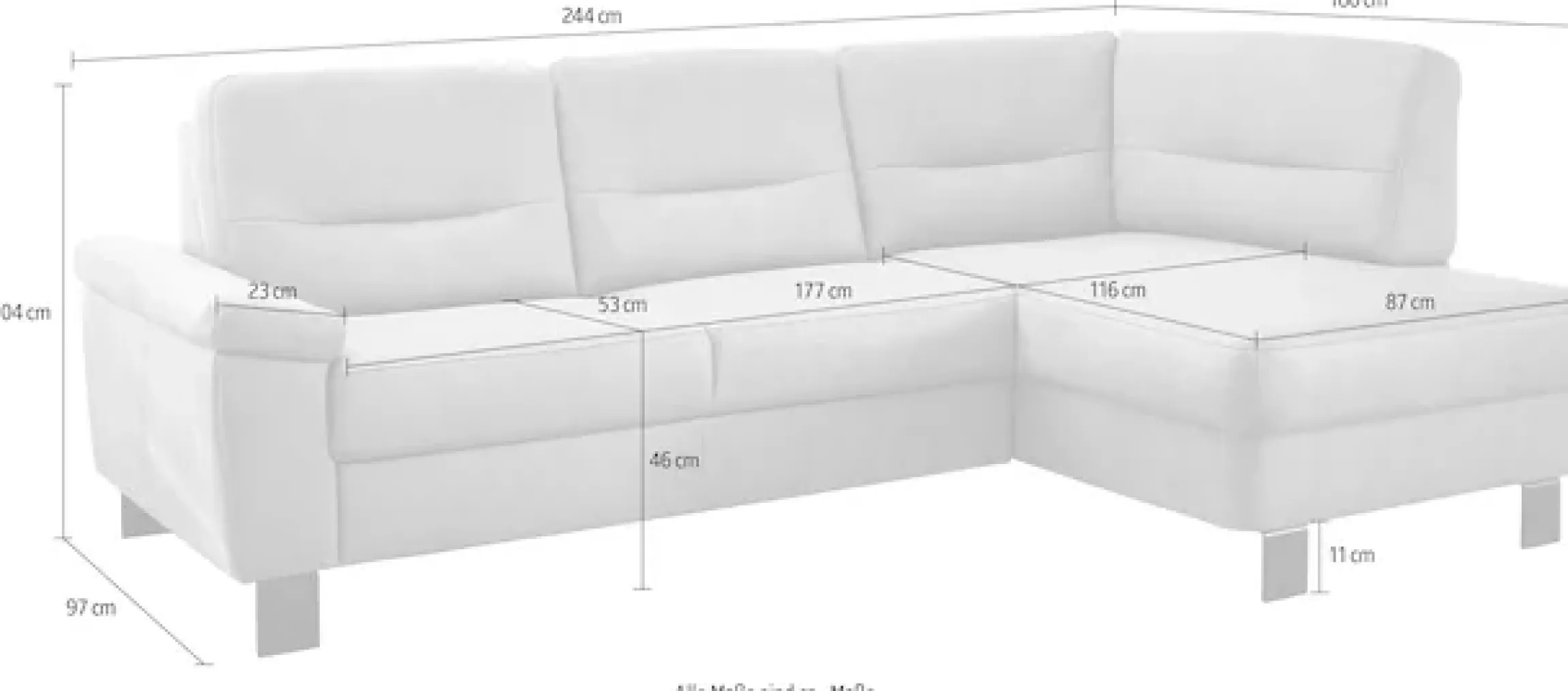 Die PlanBar Ecksofa »PP-PF23172 L-Form, Breite 244 cm« Eckgarnitur mit besonders kleinem Stellmaß ca. 160 x 244 cm