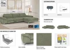 Die PlanBar Ecksofa »Recamiere MP-IN14007 L-Form, Breite 318 cm« wahlweise mit Schlaffunktion und verstellbaren Kopfstützen