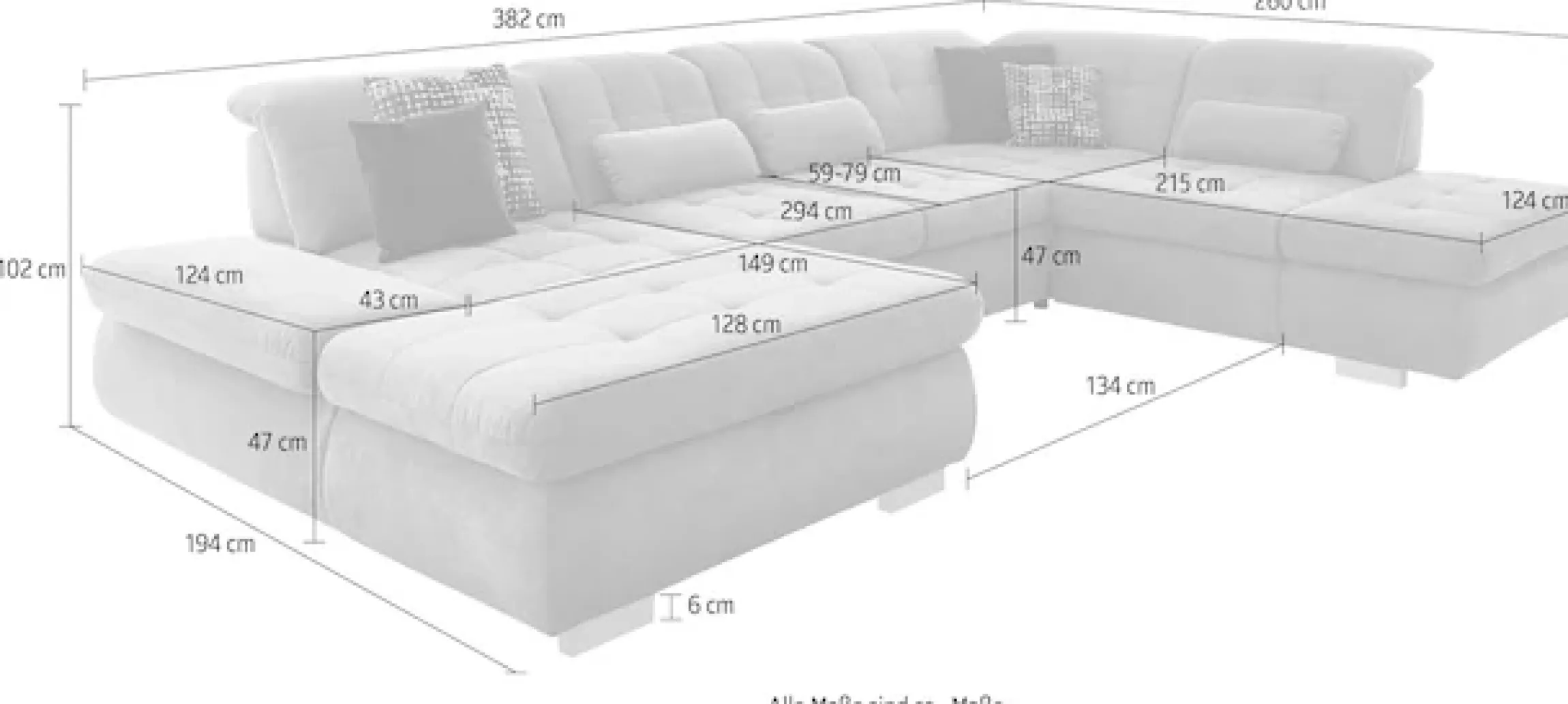 Die PlanBar Wohnlandschaft »MP-IN17004 U-Form, Breite 382 cm, mit Federkern-Polsterung« Federkern-Polsterung, wahlweise mit Funktionen