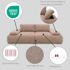DOMO collection Big-Sofa »Évora Megasofa Breite 244 cm« Federkern, inkl. Armlehnenverstellung, Struktur grob, silber