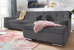 DOMO collection Ecksofa »Aversa, moderne Steppung, geschwungene Armlehnen, Breite 267cm« L-Form, wahlweise mit Bettfunktion