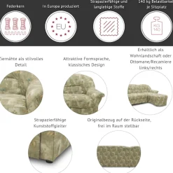 DOMO collection Ecksofa »Bahia L-Form, B/T: 256/200 cm, belastbar bis 140kg/Sitz, mit Federkern« Microfaser, natur