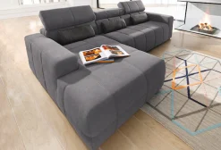 DOMO collection Ecksofa »BRANDON289x177x80 cm, whlw. mit Sitztiefenverstellung, L-Form« ohne Sitztiefenverstellung, Luxus-Microfaser, dunkelgrau