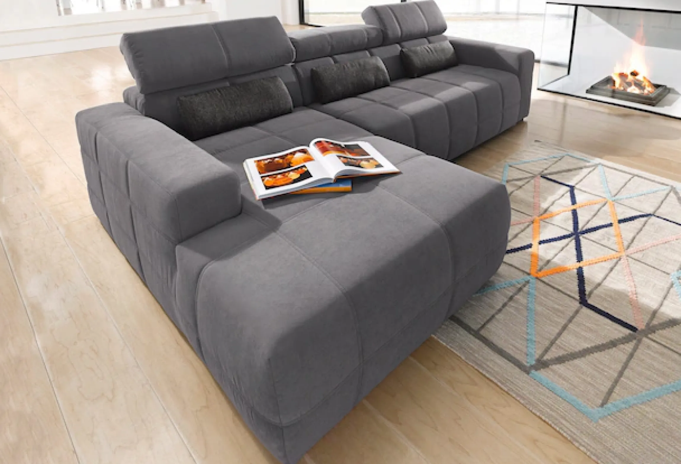 DOMO collection Ecksofa »BRANDON289x177x80 cm, whlw. mit Sitztiefenverstellung, L-Form« ohne Sitztiefenverstellung, Luxus-Microfaser, dunkelgrau