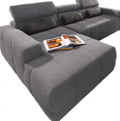 DOMO collection Ecksofa »BRANDON289x177x80 cm, whlw. mit Sitztiefenverstellung, L-Form« ohne Sitztiefenverstellung, Luxus-Microfaser, dunkelgrau