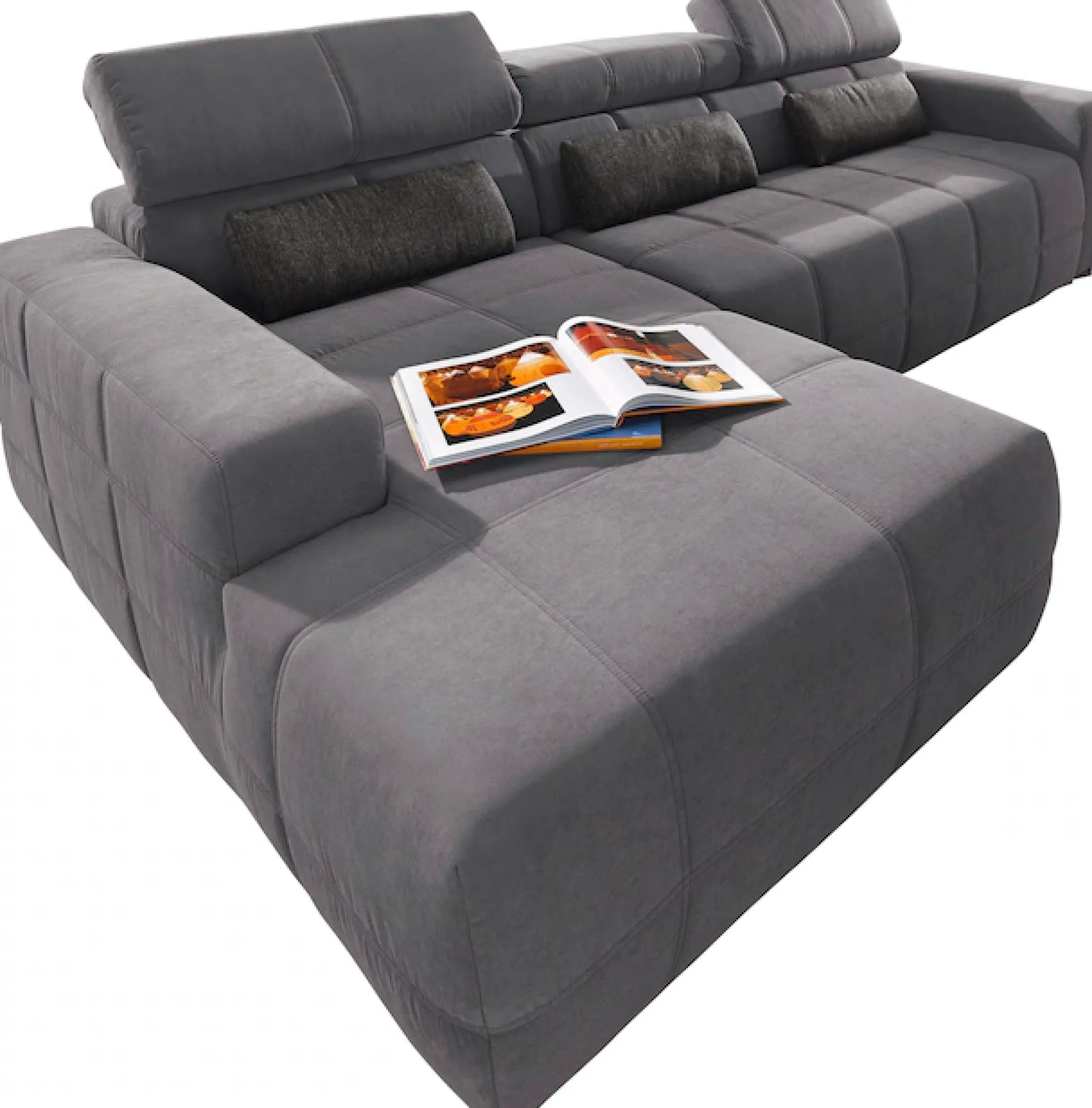 DOMO collection Ecksofa »BRANDON289x177x80 cm, whlw. mit Sitztiefenverstellung, L-Form« ohne Sitztiefenverstellung, Luxus-Microfaser, dunkelgrau