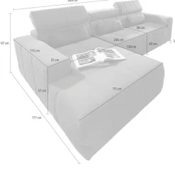 DOMO collection Ecksofa »BRANDON289x177x80 cm, whlw. mit Sitztiefenverstellung, L-Form« ohne Sitztiefenverstellung, Luxus-Microfaser, dunkelgrau