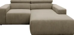 DOMO collection Ecksofa »BRANDON inkl. Kopfteilverstellung,214x100x80 cm, L-Form« Cord, schlamm