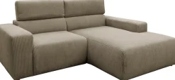 DOMO collection Ecksofa »BRANDON inkl. Kopfteilverstellung,214x100x80 cm, L-Form« Cord, schlamm