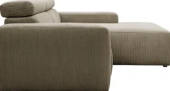 DOMO collection Ecksofa »BRANDON inkl. Kopfteilverstellung,214x100x80 cm, L-Form« Cord, schlamm