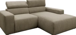DOMO collection Ecksofa »BRANDON inkl. Kopfteilverstellung,214x100x80 cm, L-Form« Cord, schlamm