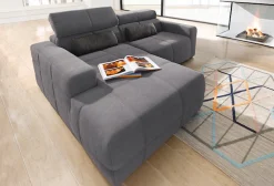 DOMO collection Ecksofa »BRANDON214x175 cm, belastbar bis 140 kg/Sitz, L-Form« Luxus-Microfaser, grau, kompackte Stellmaße, zeitlos&elegant