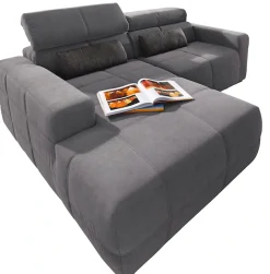 DOMO collection Ecksofa »BRANDON214x175 cm, belastbar bis 140 kg/Sitz, L-Form« Luxus-Microfaser, grau, kompackte Stellmaße, zeitlos&elegant