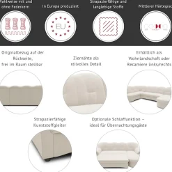 DOMO collection Ecksofa »FLORES Schlafsofa,233x142x86 cm, L-Form« whlw. mit Bettfunktion, whlw. mit Federkern