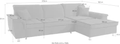 DOMO collection Ecksofa »FRANZI zeitlos und elegant, moderne Sitzheftung, L-Form« wahlweise mit Kopfteilverstellung (dann Tiefe: 170 cm)