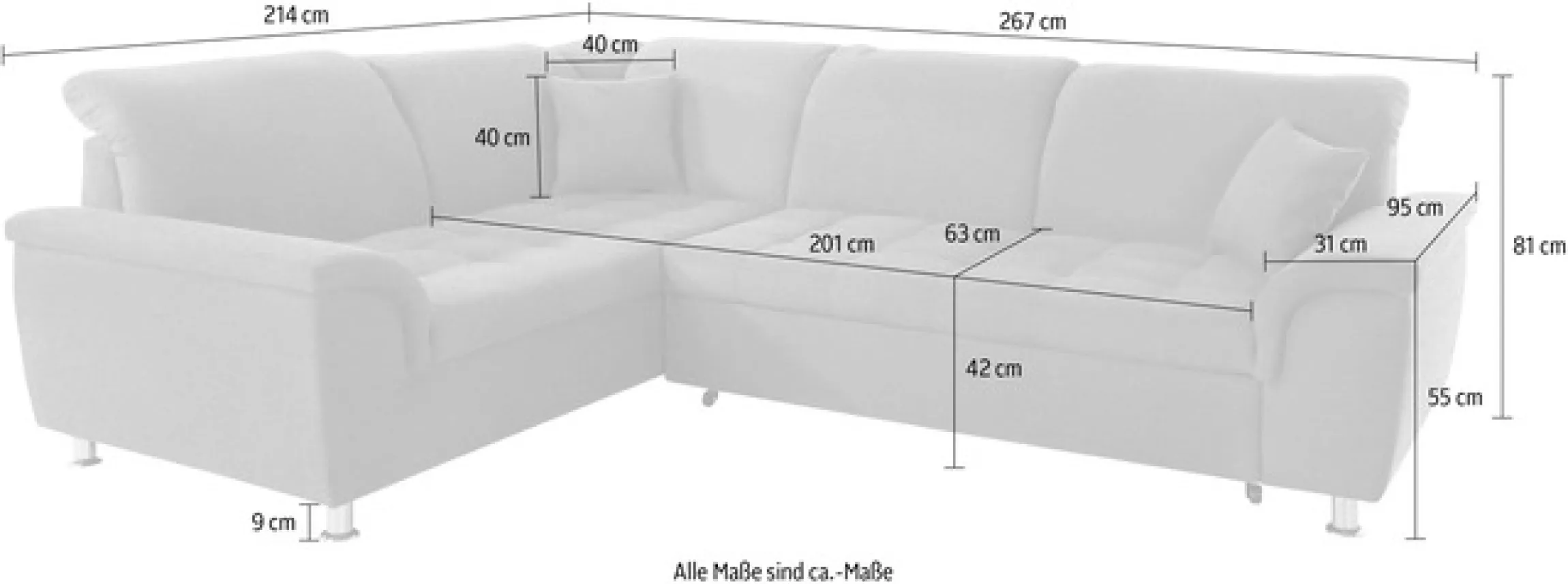 DOMO collection Ecksofa »FRANZI zeitlos und elegant, moderne Sitzheftung, L-Form« wahlweise mit Kopfteilverstellung (dann Breite: 275 cm)