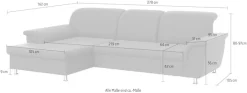 DOMO collection Ecksofa »FRANZI 278x162 cm, L-Form, bequem, belastbar bis 140 kg/Sitz« Flachgewebe, graphite