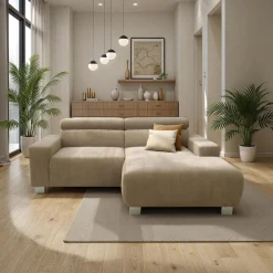 DOMO collection Ecksofa »100030 inkl. Kopfteilverstellung, guter Sitzkomfort, Cordbezug, L-Form« mit komfortabler Wellenunterfederung, ideal für kleine Räume