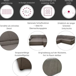 DOMO collection Ecksofa »Lale zeitlose Formensprache, komfortabel, Breite 251cm, L-Form« mit langem Schenkel, wahlweise mit Bettfunktion