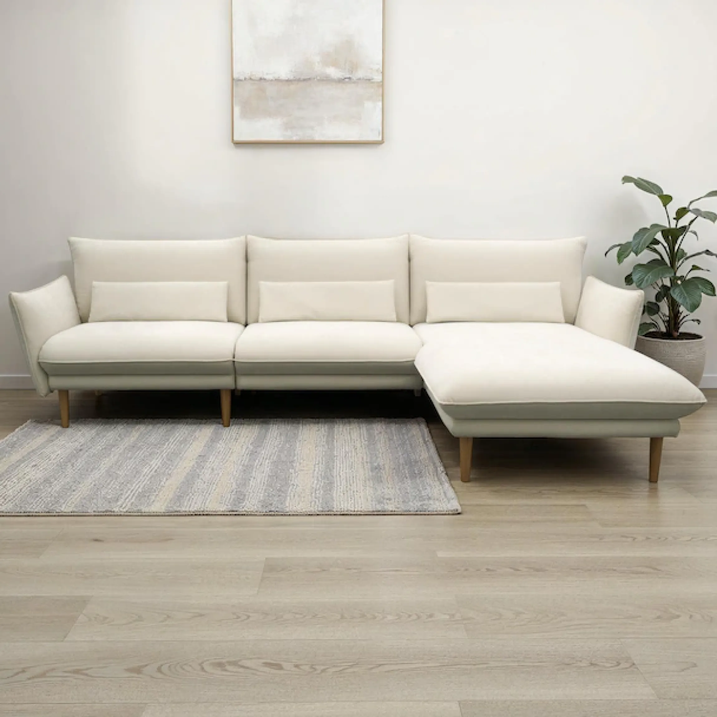 DOMO collection Ecksofa »Leuven modern mit schmalen Armlehnen, Breite 282 cm, L-Form« angenehm feste Polsterung, bodenfrei, 19 cm hohe Holzfüße