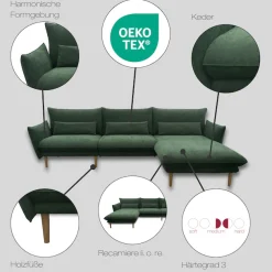 DOMO collection Ecksofa »Leuven modern mit schmalen Armlehnen, Breite 282 cm, L-Form« angenehm feste Polsterung, bodenfrei, 19 cm hohe Holzfüße