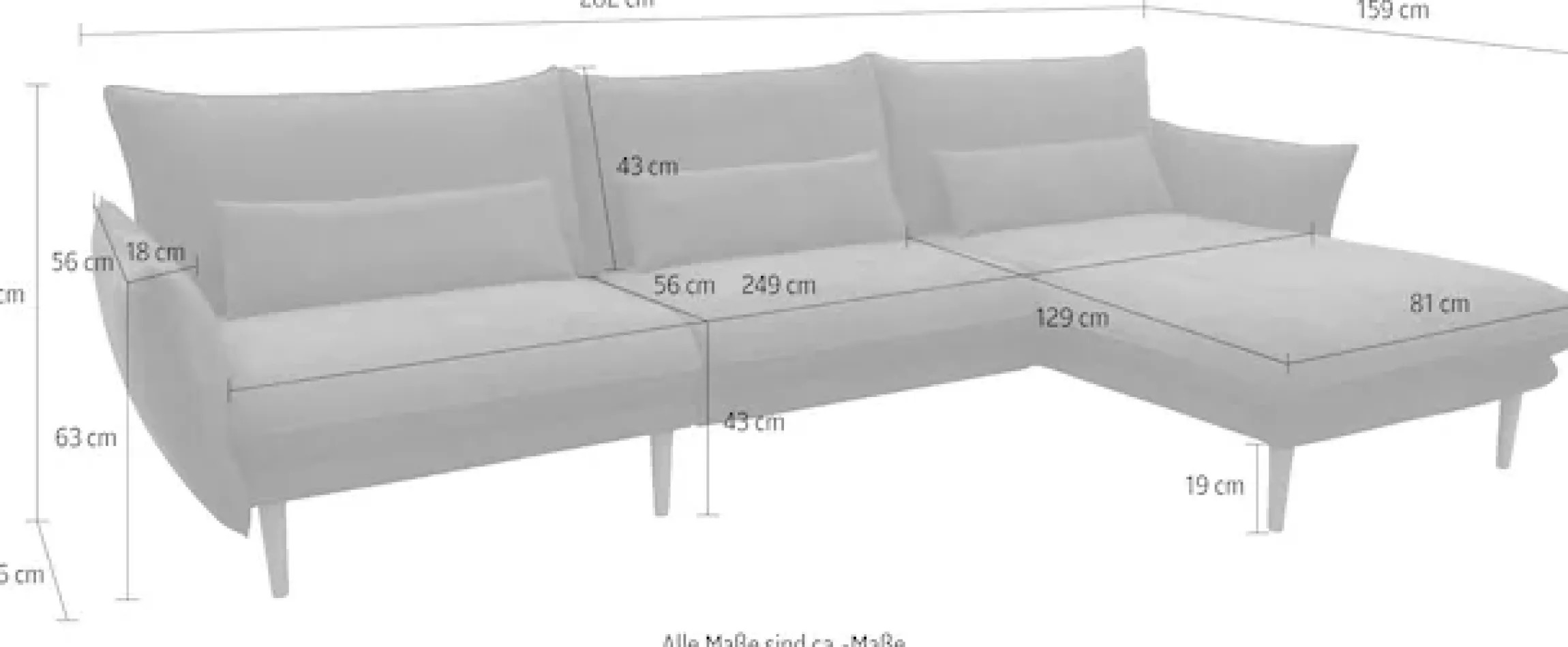 DOMO collection Ecksofa »Leuven modern mit schmalen Armlehnen, Breite 282 cm, L-Form« angenehm feste Polsterung, bodenfrei, 19 cm hohe Holzfüße