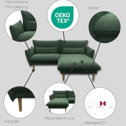 DOMO collection Ecksofa »Leuven kompakte Stellmaße, Breite 200 cm, schmale Armlehnen, L-Form« angenehm feste Polsterung, bodenfrei, 19 cm hohe Holzfüße