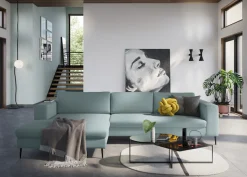 DOMO collection Ecksofa »Modica, zeitlos & elegant, Breite 329cm, hoher Fuß, bequem, L-Form« Auch in Cord, Fußhöhe passend für gängige Saugroboter!