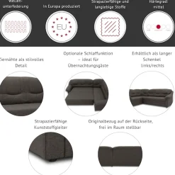 DOMO collection Ecksofa »Montana, zeitlose Rückensteppung, bequeme Armlehnen, L-Form« wahlweise mit Bettfunktion