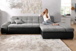 DOMO collection Ecksofa »MORIC 300x172 cm, XXL-Sofa mit viel Platz, L-Form, auch in Cord« wahlweise mit Bettfunktion und Armteilverstellung, schwarz-weiß-grau