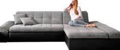 DOMO collection Ecksofa »MORIC 300x172 cm, XXL-Sofa mit viel Platz, L-Form, auch in Cord« wahlweise mit Bettfunktion und Armteilverstellung, schwarz-weiß-grau