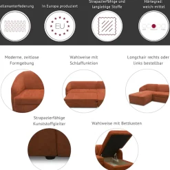 DOMO collection Ecksofa »Orbis, modernes, klares Design mit schmalen, abgerundeten Armlehnen« whlw. mit Bettfunktion u./o. Bettkasten, aus Luxus- Microfaser