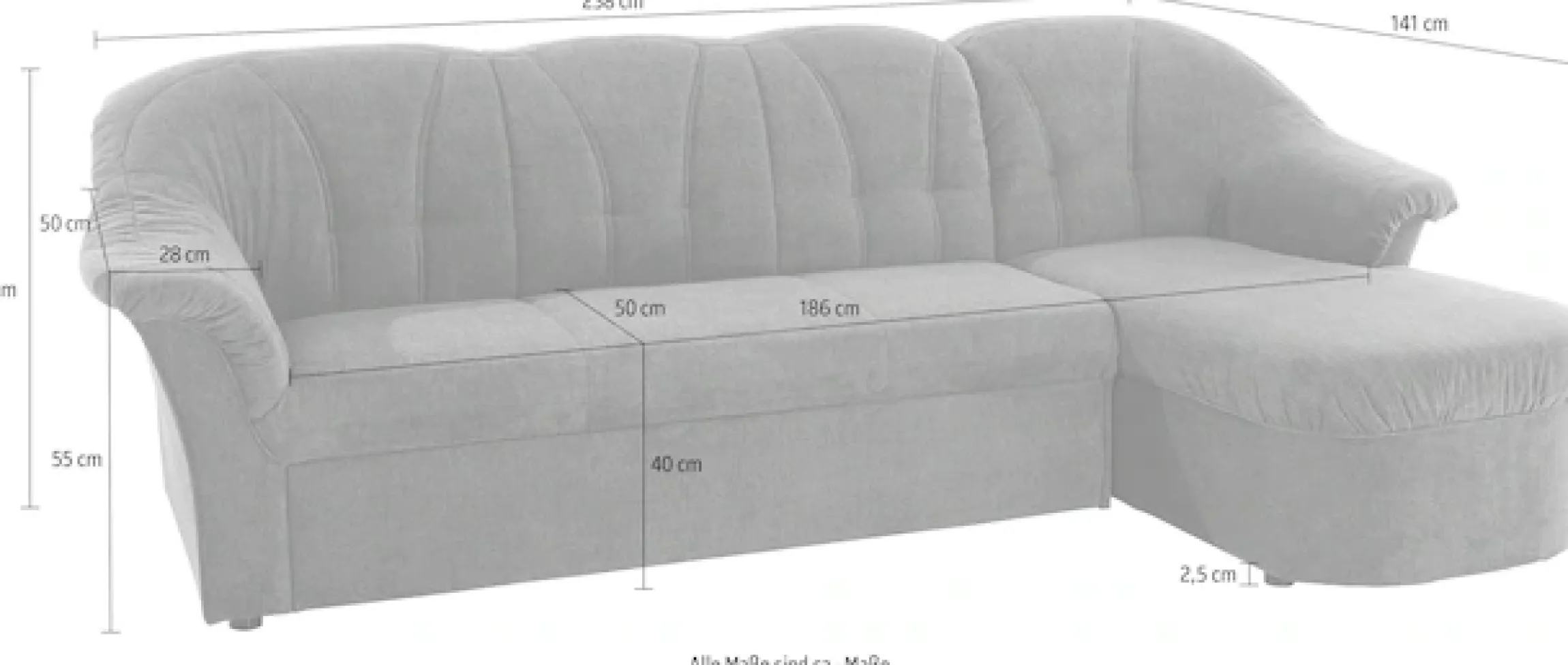 DOMO collection Ecksofa »Pegnitz, elegante Rückensteppung,komfortabel, Breite 238cm, L-Form« wahlweise mit Bettfunktion