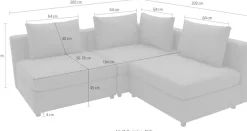 DOMO collection Ecksofa »Solskin, individuell erweiterbar/kombinierbar L-Form« mit losen Kissen. Rücken- und Seitenteile als Stecksystem.