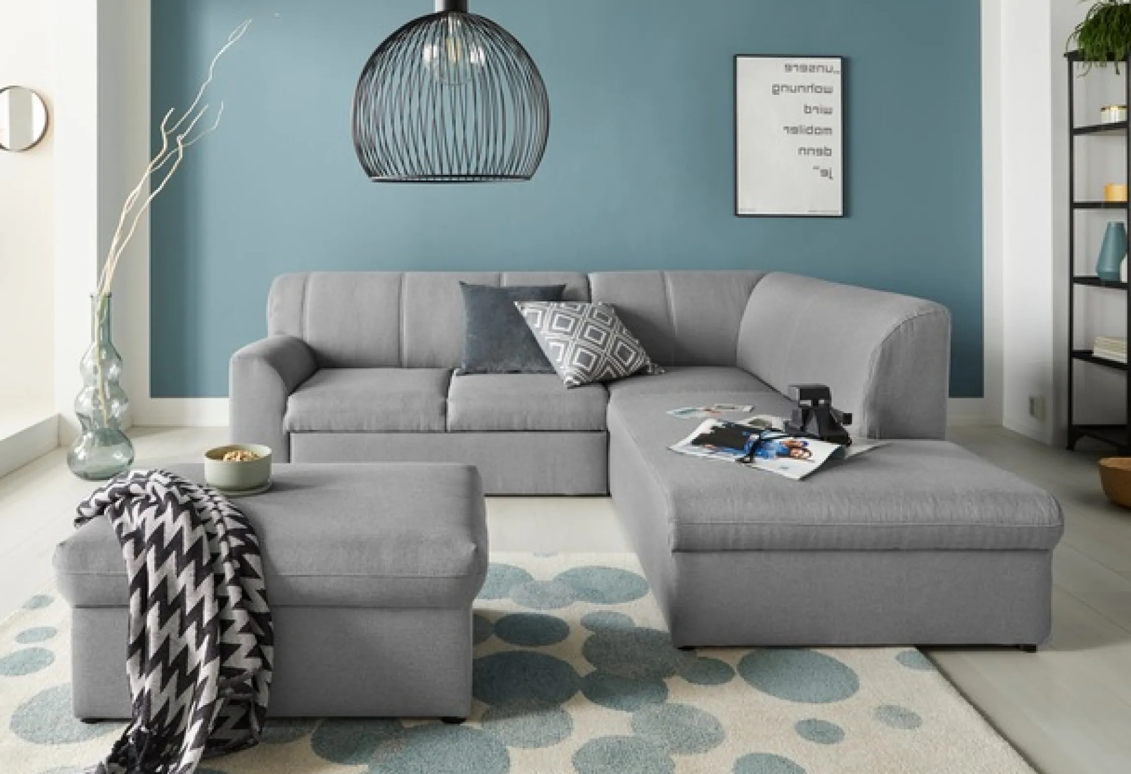 DOMO collection Ecksofa »Topper zeitlos elegant, kompakte StellmaßeL-Form« mit Ottomane, wahlweise mit Schlaffunktion