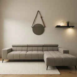 DOMO collection Ecksofa »Trento L-Form, mit Kufenfuß oder Einzelfuß« whlw. verstellbare Kopfteile, passend für gängige Saugroboter