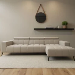 DOMO collection Ecksofa »Trento L-Form, mit Kufenfuß oder Einzelfuß« whlw. verstellbare Kopfteile, passend für gängige Saugroboter