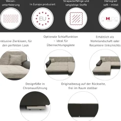 DOMO collection Ecksofa »TREVISO viele Bezüge, auch in Cord, L-Form, 267x178 cm« wahlw. mit Bettfunktion, inkl. Zierkissen, Unser Dauertiefpreis