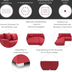 DOMO collection Ecksofa »TURAH 239x152 cm, inkl. Zierkissen, moderne Steppung« wahlw. mit Bettfunktion, L-Form, Unser Dauertiefpreis