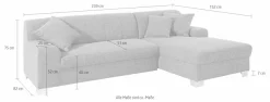 DOMO collection Ecksofa »TURAH 239x152 cm, inkl. Zierkissen, moderne Steppung« wahlw. mit Bettfunktion, L-Form, Unser Dauertiefpreis