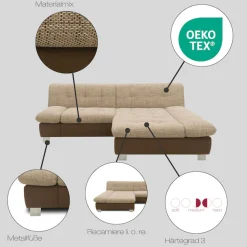 DOMO collection Ecksofa »100031 234x157 cm, kompakt, komfortabel & bequem, L-Form« whlw. mit Bettfunktion und Armteilverstellung