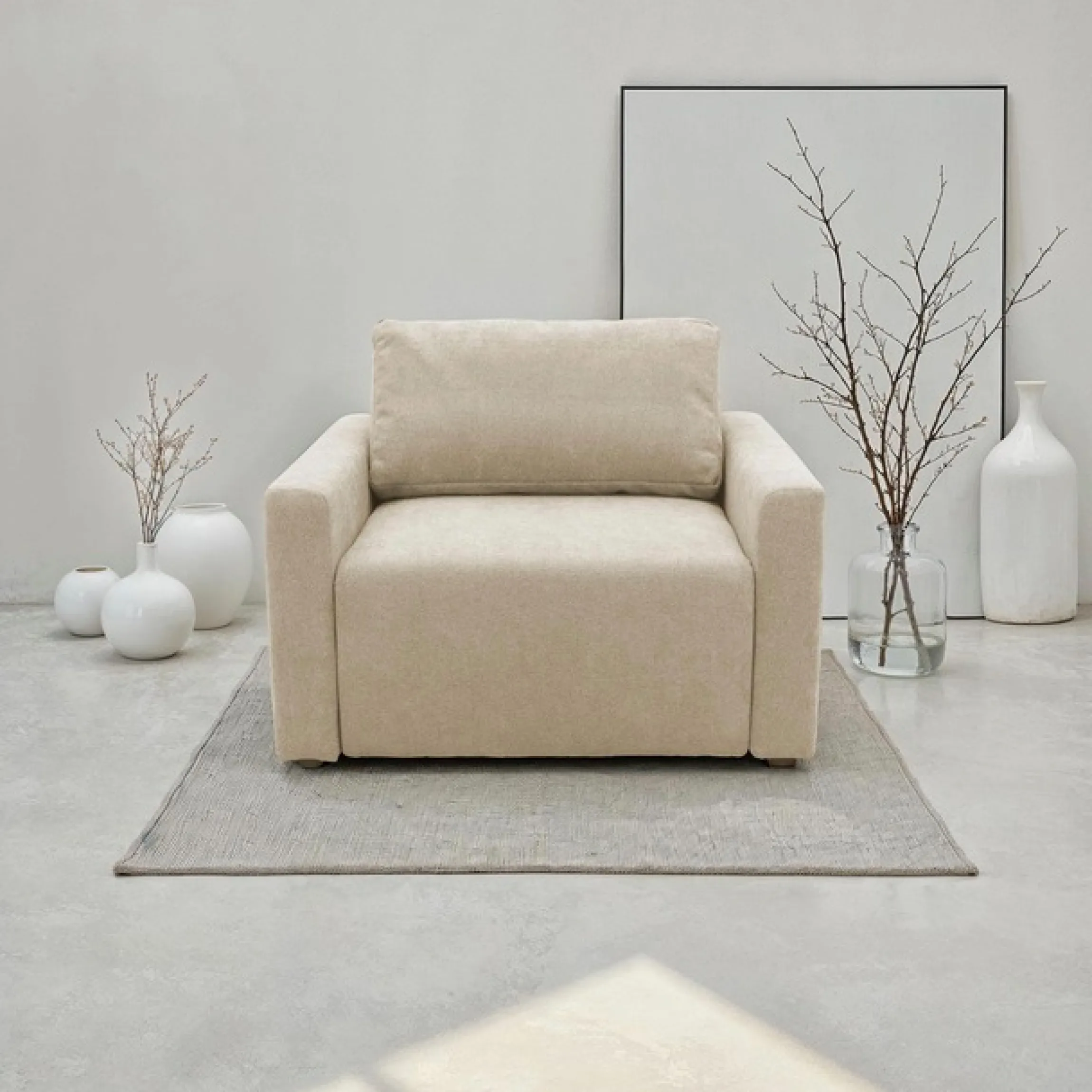 DOMO collection Sessel »Sintra ausklappbar zur Schlaffunktion, mit Rückenkissen« Feinstruktur, beige