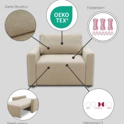 DOMO collection Sessel »Sintra ausklappbar zur Schlaffunktion, mit Rückenkissen« Feinstruktur, beige