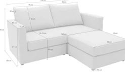 DOMO collection 2-Sitzer »Bibury smartes, modulares Ecksofa aus Sofa & Hocker mit Schlaffunktion« Sitzfläche mit Federkern, inkl. 2 Rückenkissen