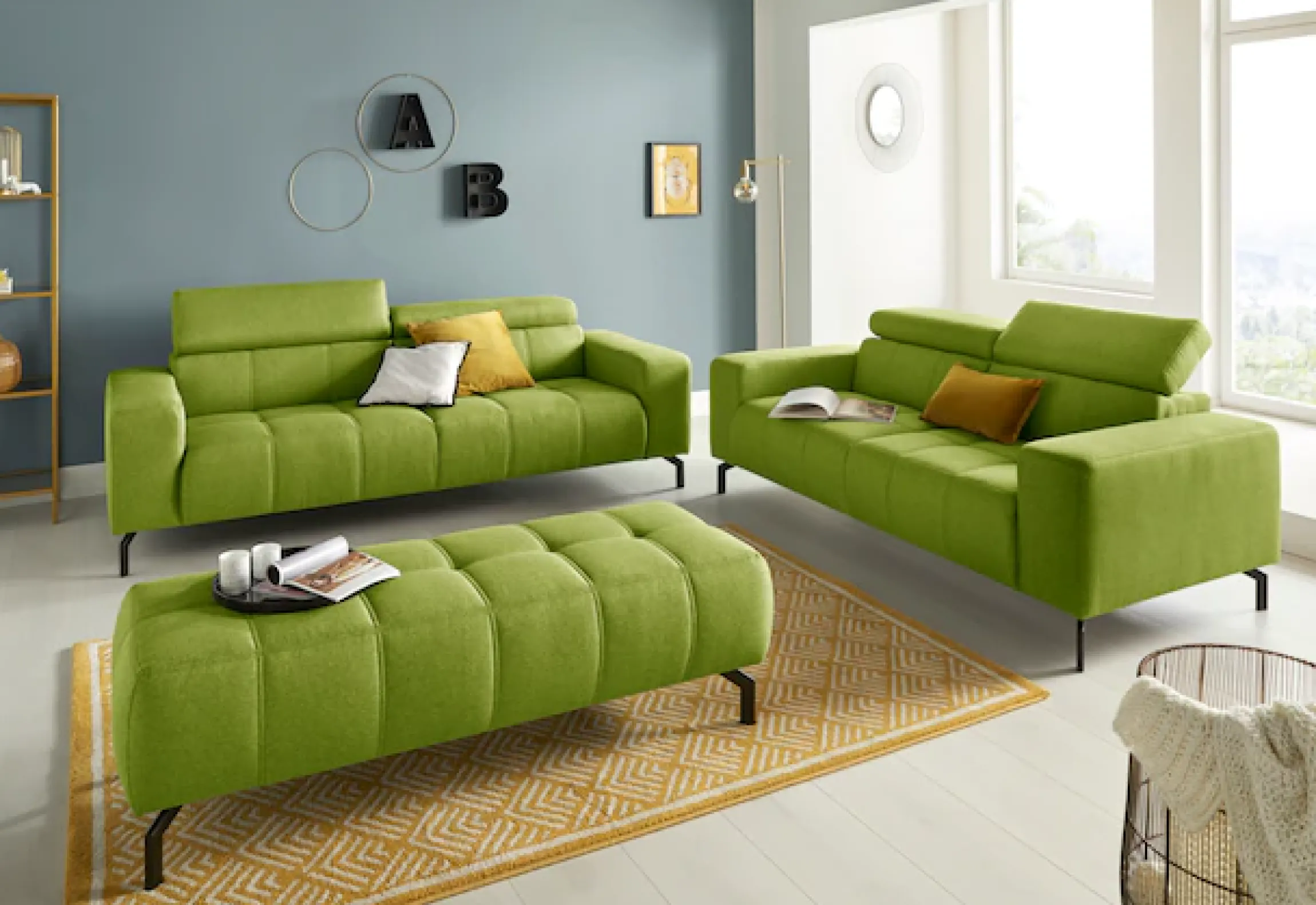 DOMO collection 2,5-Sitzer »Cunelli , moderne Sitznähte als Designelement, fester Sitzkomfort« whlw. verstellbare Kopfteile, passend für gängige Saugroboter