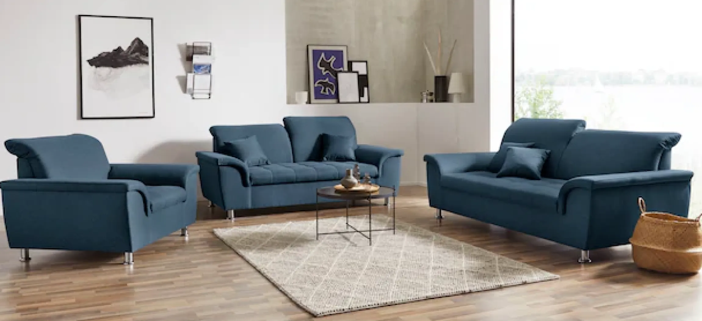 DOMO collection 2-Sitzer »FRANZI zeitlos & elegant, moderne Sitzheftung« wahlweise mit Kopfteilverstellung, inklusive Zierkissen