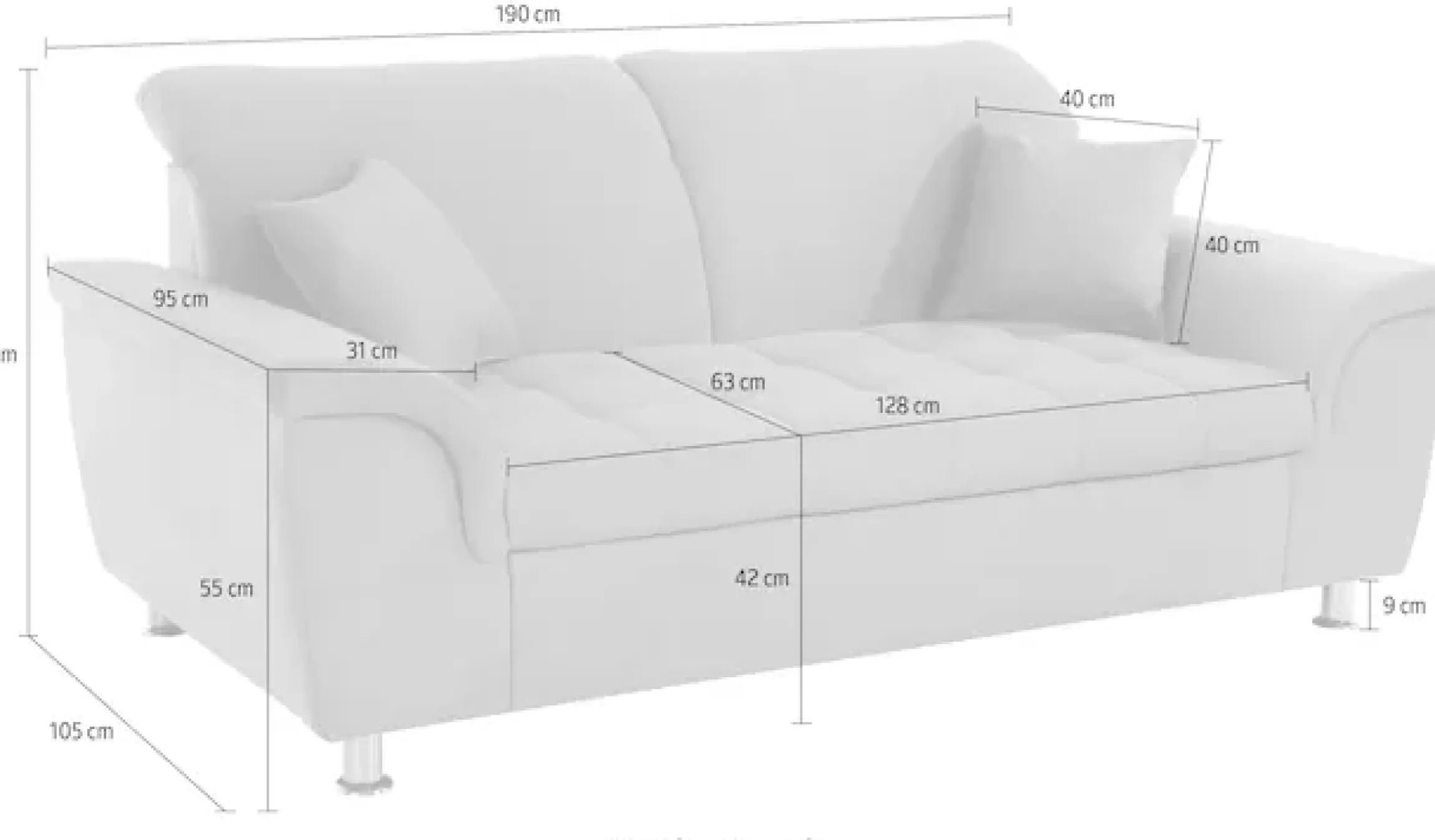 DOMO collection 2-Sitzer »FRANZI zeitlos & elegant, moderne Sitzheftung« wahlweise mit Kopfteilverstellung, inklusive Zierkissen