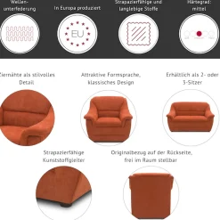 DOMO collection 3-Sitzer »Lale, zeitloses und komfortables Sofa, bequeme Armlehnen, Breite 185cm«