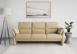 DOMO collection 3-Sitzer »Pina, schmale Armlehnen, mit Federkern, kompakt & elegant« Hoher Sitzkomfort, Feinstruktur, beige, Breite 219 cm