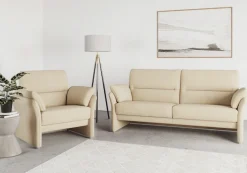 DOMO collection 2,5-Sitzer »Pina, schmale Armlehnen, mit Federkern, kompakt & elegant« Hoher Sitzkomfort, Feinstruktur, beige, Breite 199 cm